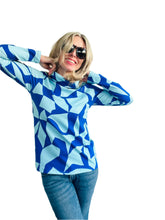Puzzled Cowl Neck Blue on Blue Sweater
