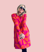 Puzzled  Winter Swing Dress Fucshia Burnt Orange
