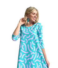 Twist & Shout Aqua & Lavender 3/4 sleeve Swing Dress