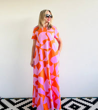 Pink & Orange Puzzled Jersey Maxi Dress