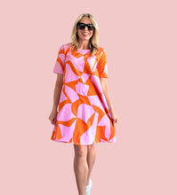 Light Pink & Orange Puzzled Short Sleeve Swing Dress
