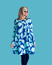 Puzzled  Winter Swing Dress Blue on Blue