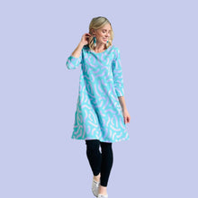 Twist & Shout Aqua & Lavender 3/4 sleeve Swing Dress