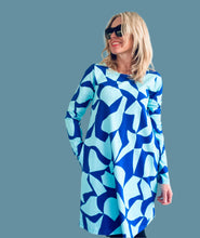 Puzzled  Winter Swing Dress Blue on Blue