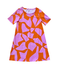 Light Pink & Orange Puzzled Short Sleeve Swing Dress