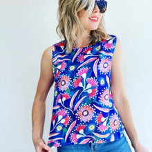 Native Blooms Blue silk shell top