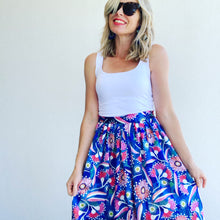 Native Blooms Blue silk midi skirt