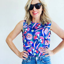Native Blooms Blue silk shell top