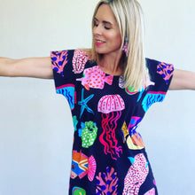 Coral Reef Black Tee Dress