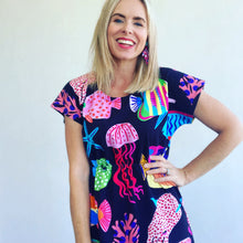 Coral Reef Black Tee Dress