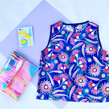 Native Blooms Blue silk shell top