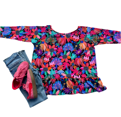 Jersey Top with Ruffle Night Garden