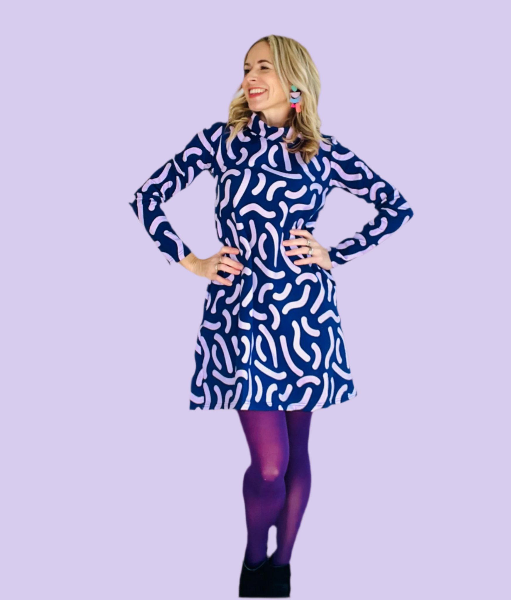Twist & Shout Deep Violet Navy & Lilac Winter Swing Dress KarlaCola Twist & Shout Deep Violet Navy & Lilac Winter Swing Dress KarlaCola