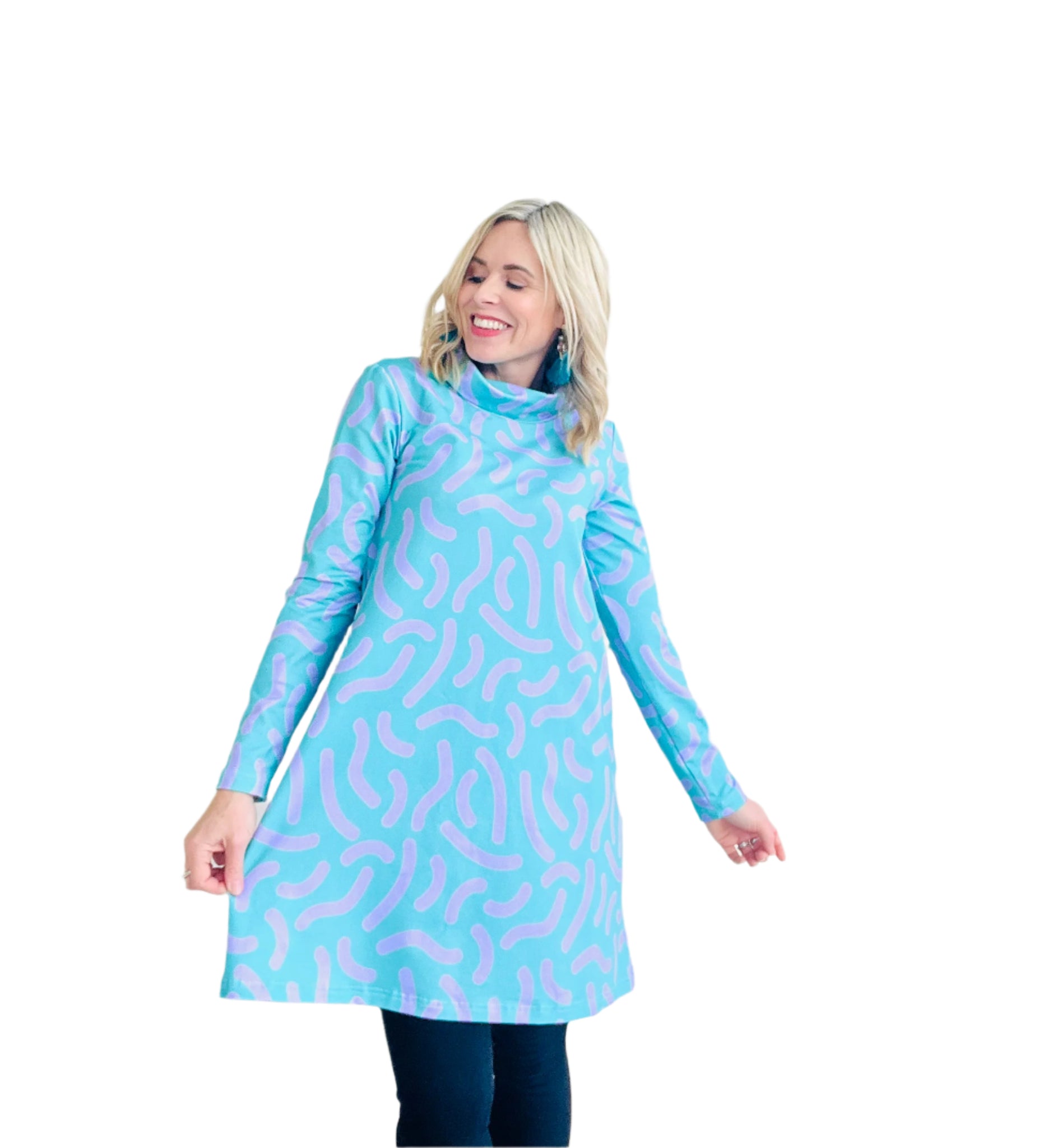 Twist & Shout Aqua & Lavender Winter Swing Dress KarlaCola Twist & Shout Aqua & Lavender Winter Swing Dress KarlaCola