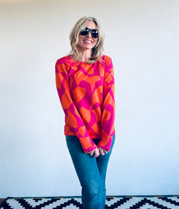 Puzzled Fuchsia Burnt Orange Sweater