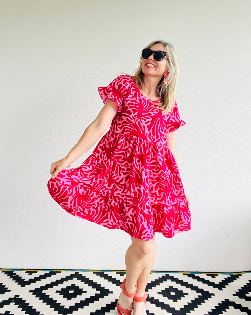 Mod Squad Raspberry Ruffle Relaxed Dress