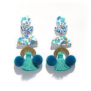 Terrazzo Pom Pom Earrings