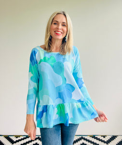 Jersey Top with Ruffle On Cloud 9 Blues