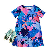 Flower Power Blue Short OR 3/4 Sleeve Swing Dress