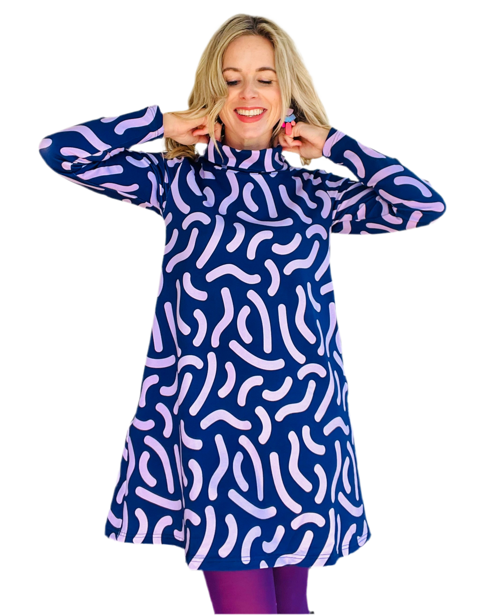 Twist & Shout Deep Violet Navy & Lilac Winter Swing Dress KarlaCola Twist & Shout Deep Violet Navy & Lilac Winter Swing Dress KarlaCola