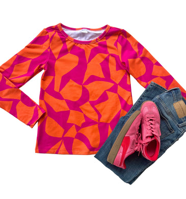 Puzzled Fuchsia Burnt Orange Sweater