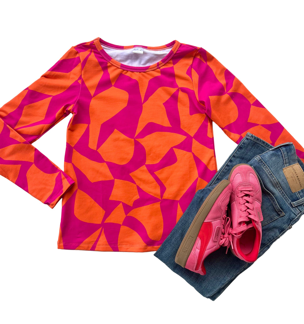 Puzzled Fuchsia Burnt Orange Sweater