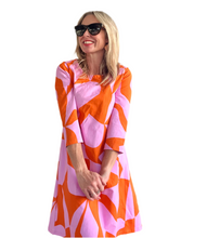 Light Pink & Orange Puzzled 3/4 sleeve Swing Dress