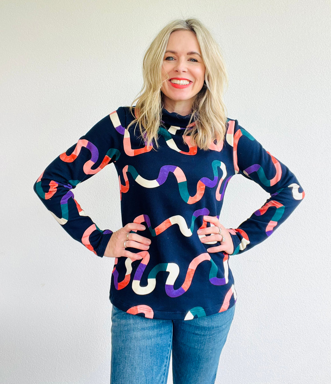 Snakes and Ladders Navy Sweater Cowl Neck