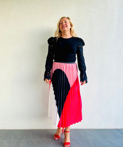 Guava Pleated elastic waist skirt - red, pink and black