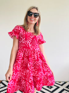 Mod Squad Raspberry Ruffle Relaxed Dress