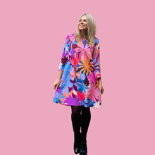 Pink Flower Power Swing Dress, Short or 3/4 Sleeve