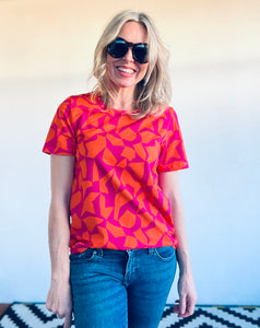 Puzzled Everyday Tee Fuchsia Burnt Orange