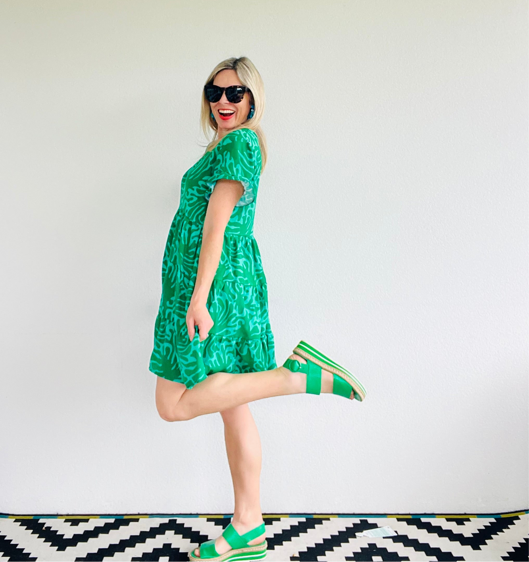 Mod Squad Green Ruffle Relaxed Dress