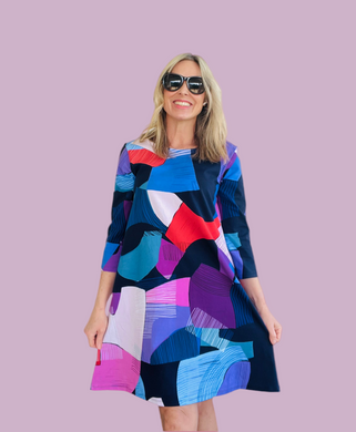 Piece Out Swing Dress Violet 3/4 sleeve OR short sleeve