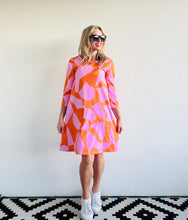 Light Pink & Orange Puzzled 3/4 sleeve Swing Dress