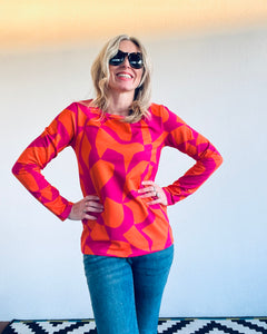 Puzzled Fuchsia Burnt Orange Sweater