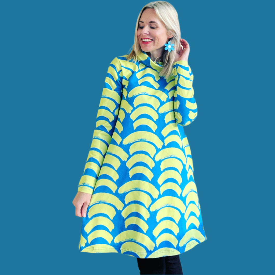 Arch Nemesis Winter Swing Dress Blue & Lime