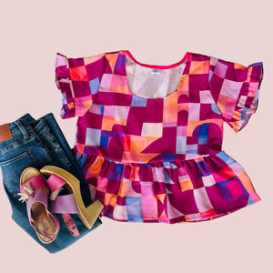 COMING SOON - Dusk Till Dawn Peplum Top Pink OR Blue