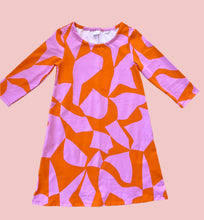 Light Pink & Orange Puzzled 3/4 sleeve Swing Dress