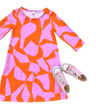 Light Pink & Orange Puzzled 3/4 sleeve Swing Dress