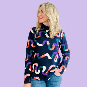 Snakes and Ladders Navy Sweater Cowl Neck