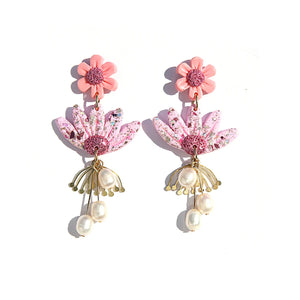 Blossom Pearl Hoop Earrings Pink