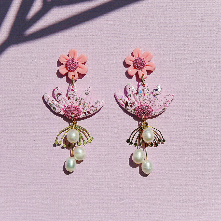 Blossom Pearl Hoop Earrings Pink
