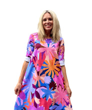 Pink Flower Power Swing Dress, Short or 3/4 Sleeve