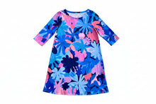 Flower Power Blue Short OR 3/4 Sleeve Swing Dress