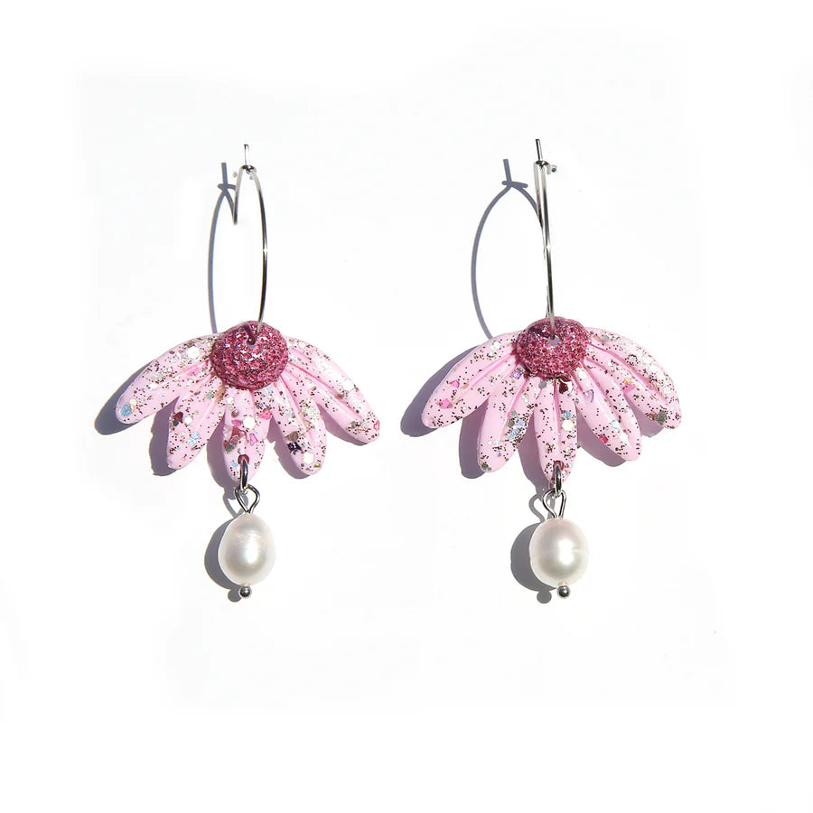Blossom Pearl Hoop Earrings Pink