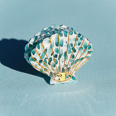 Teal Terrazo Shell Hair Clip