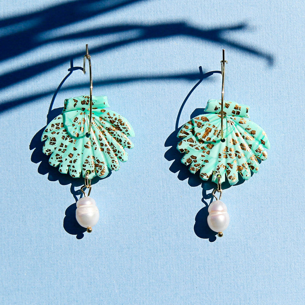 Mint Pearl Shell Earrings