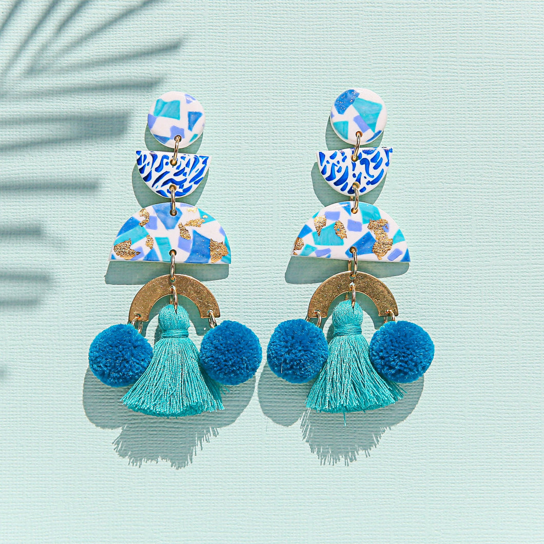 Terrazzo Pom Pom Earrings