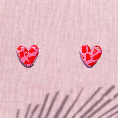 Heart Studs Pink & Red